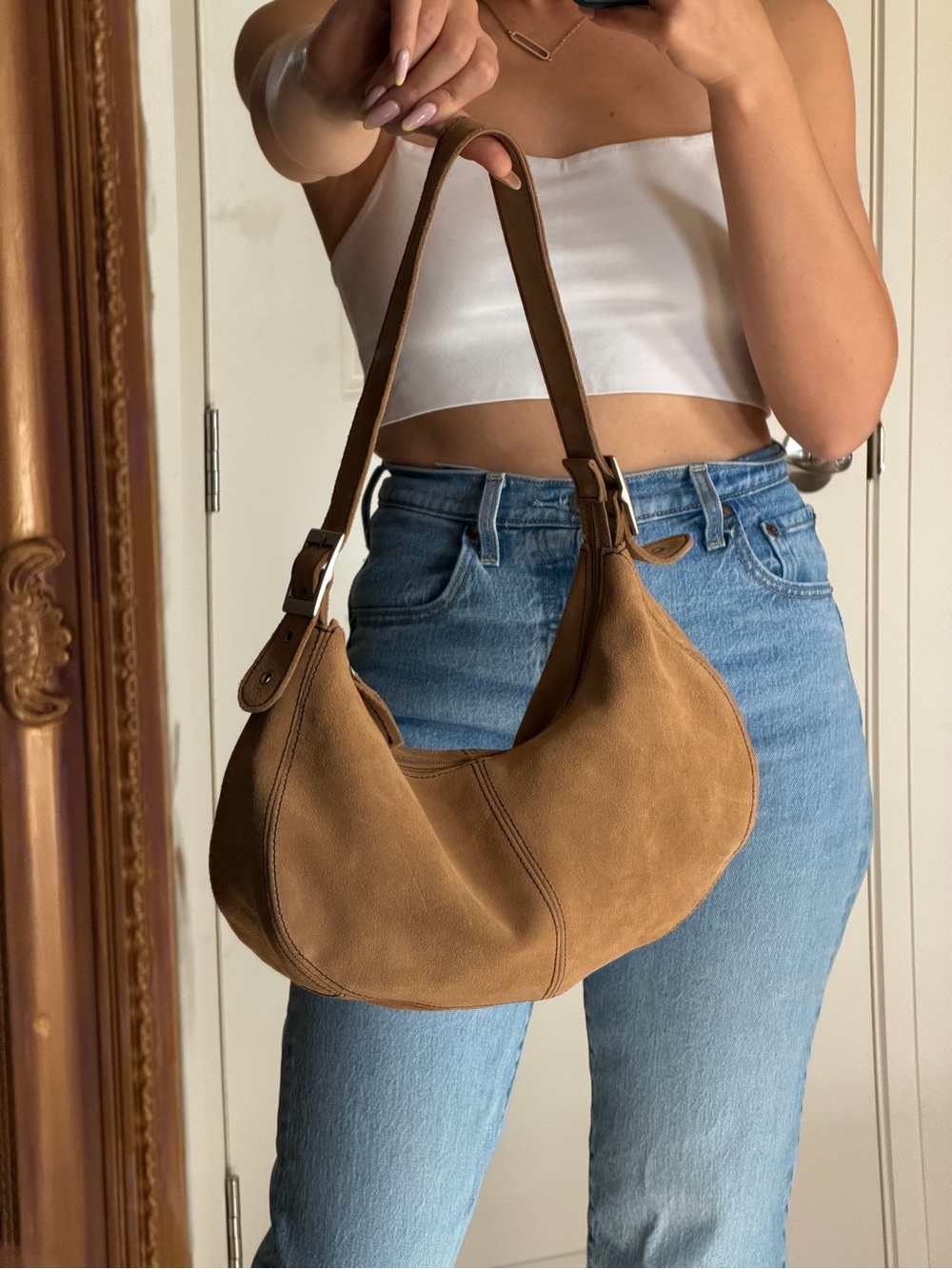 Vintage Old Navy Fall 2003 Tan Genuine Suede Leather Hobo Bag